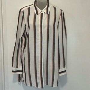 Lafayette 148 Women's Cream Color Button Top Striped Long Sleeves Size M…